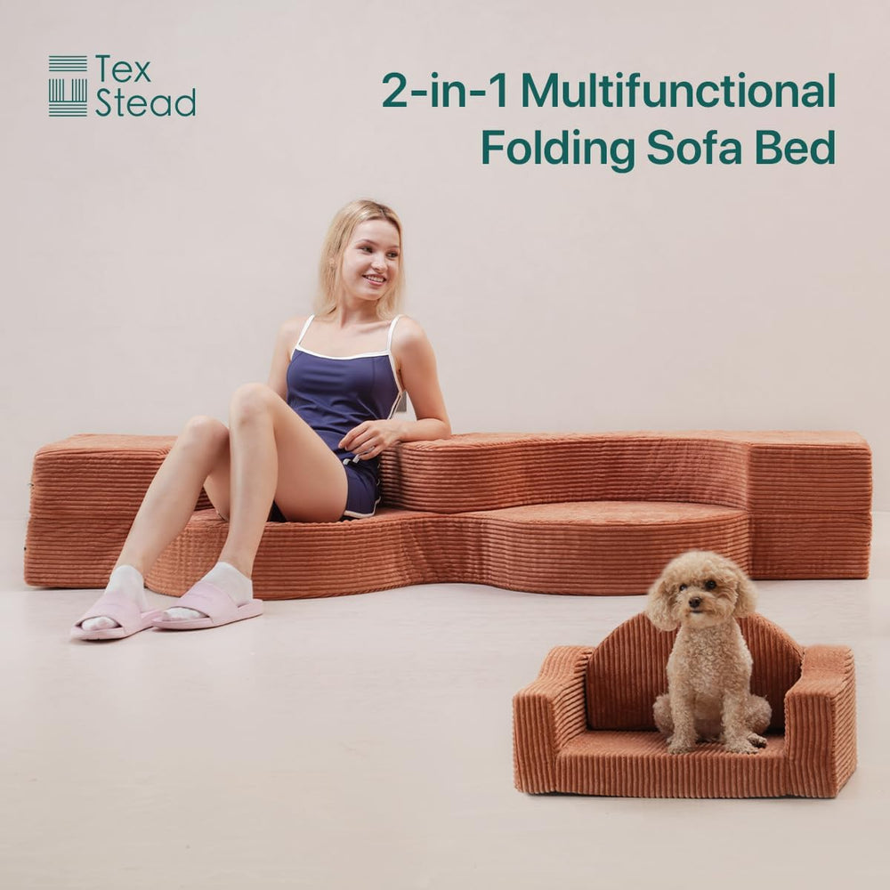 75" Folding Sofa Bed Convertible Futon, Twin Size Sleeper Couch, Washabl...
