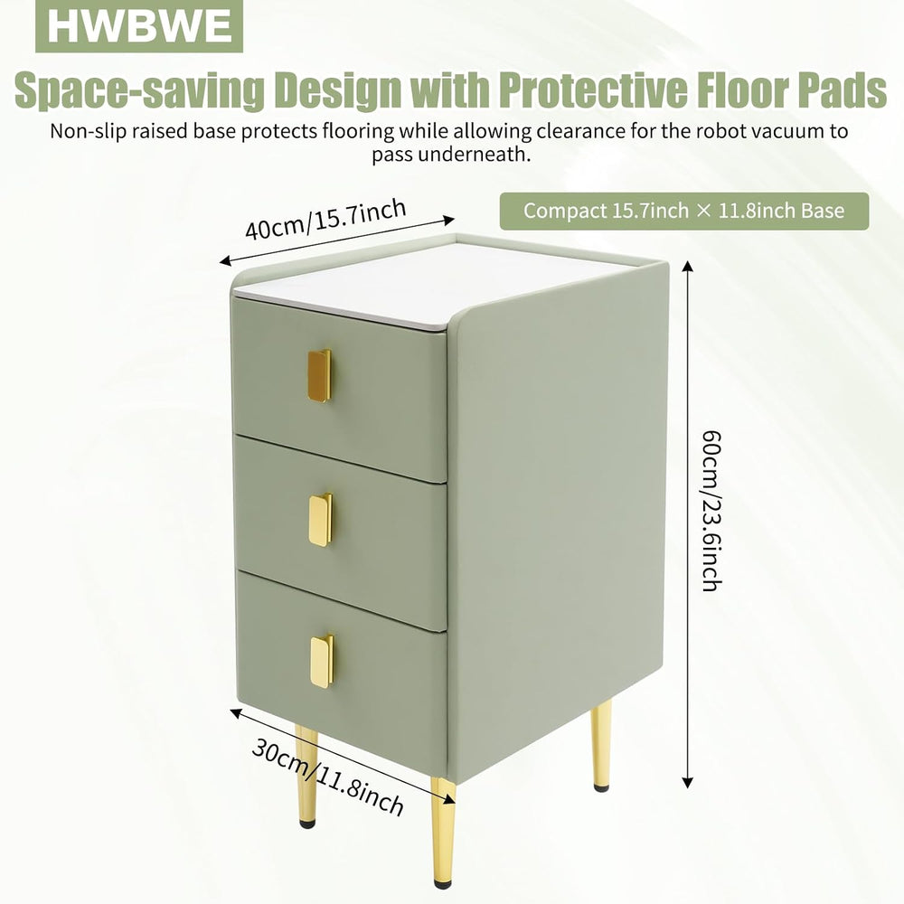 Narrow Nightstand with Drawers, Narrow Side Table Leather, Three-Layer Drawer...