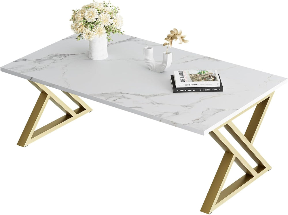 Wolawu Coffee Table Living Room Table White Center Table, Simple Modern Faux ...