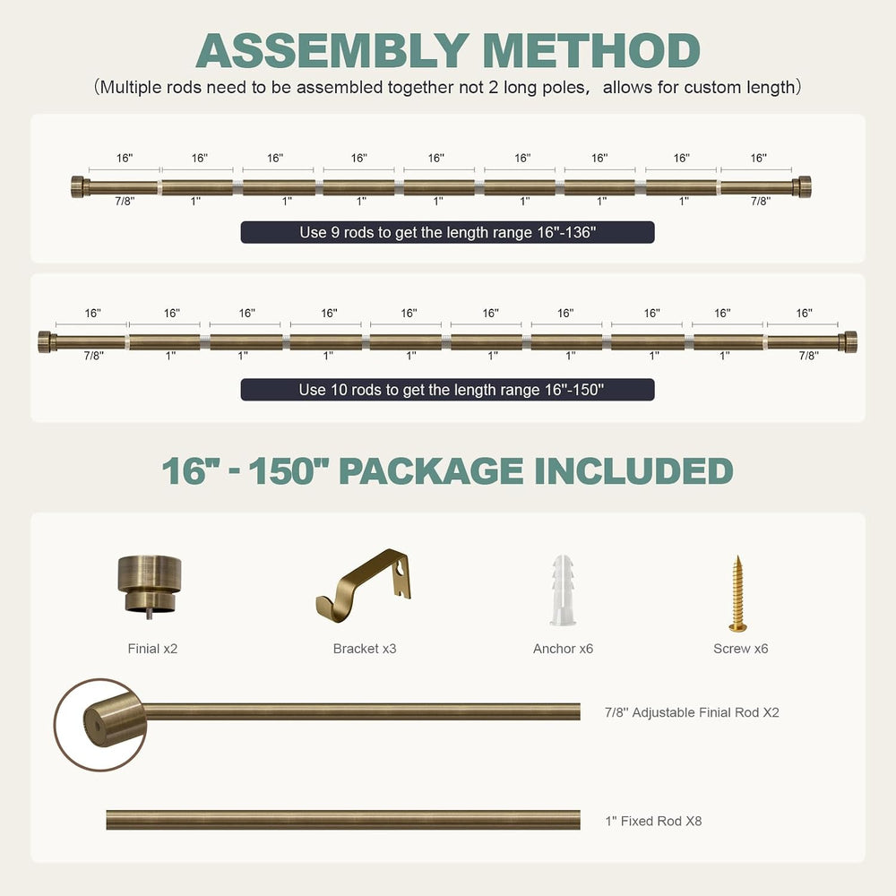 Lootkell Antique Bronze Curtain Rods for Windows 72 to 144 Inches Adjustable ...