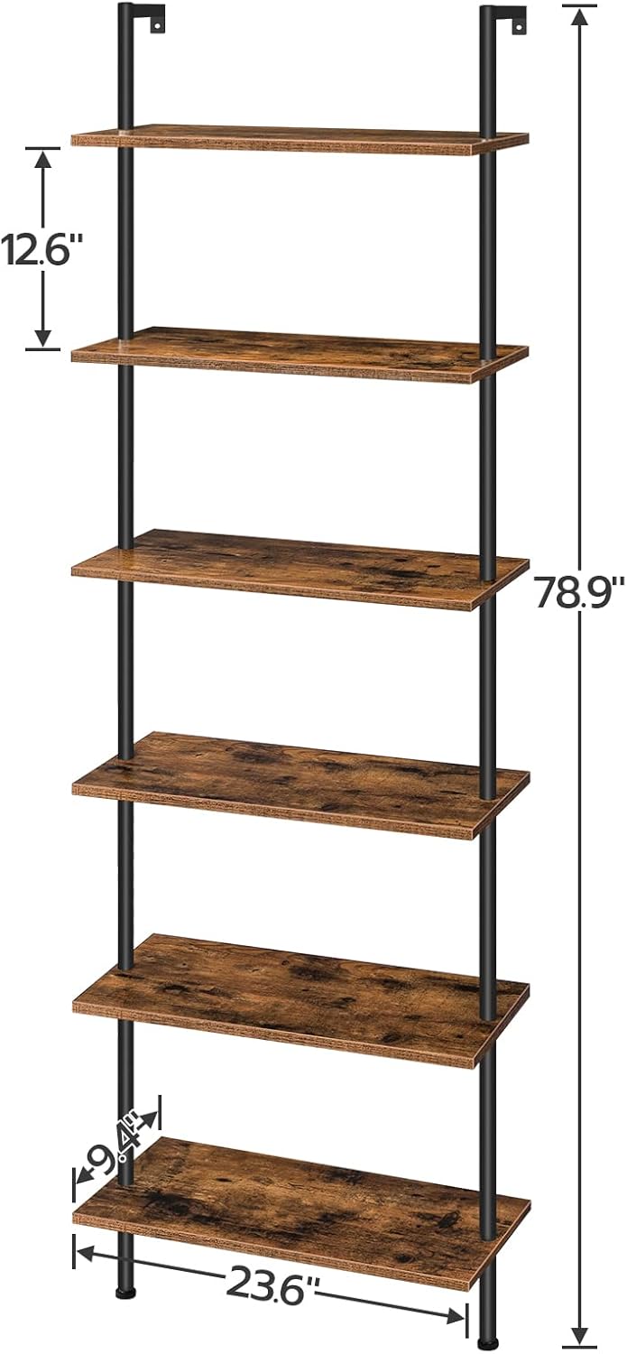 HOOBRO DIY Ladder Shelf, 6-Tier Wall Mounted Bookshelf, Office Vertical Bookc...