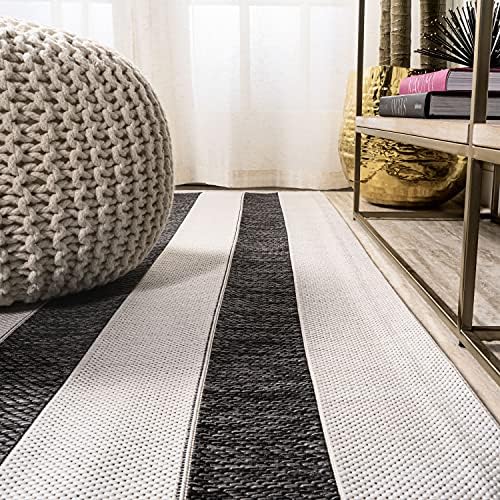 JONATHAN Y Wide Stripe Indoor Outdoor Area Rug 8X10 Black/Cream, Aveiro for B...
