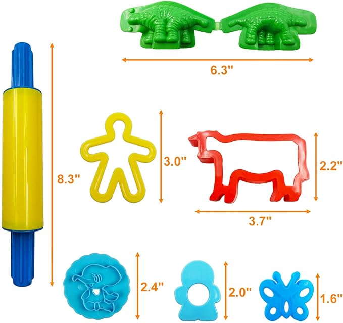 FRIMOONY Dough Tools Set for Kids, Various Plastic Animal Molds, Rolling Pins - Image 7