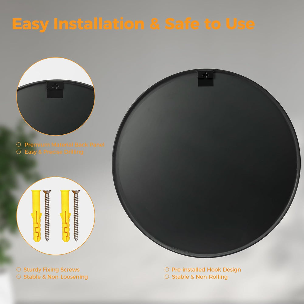 20 Inch Black Round Bathroom Wall Mirror, Round Mirrors for Wall Decor, Circl...