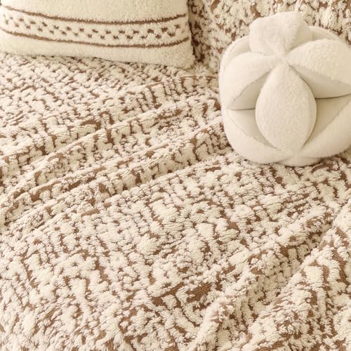 ROOMLIFE Thicked Striped Boho Khaki Couch Cover for 2-3 Cushion Sofa, Fuzzy P...