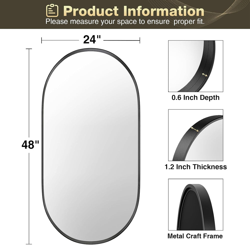 Brightify Black Oval Mirror for Wall 24x48 Inch, Metal Framed Bathroom Vanity...