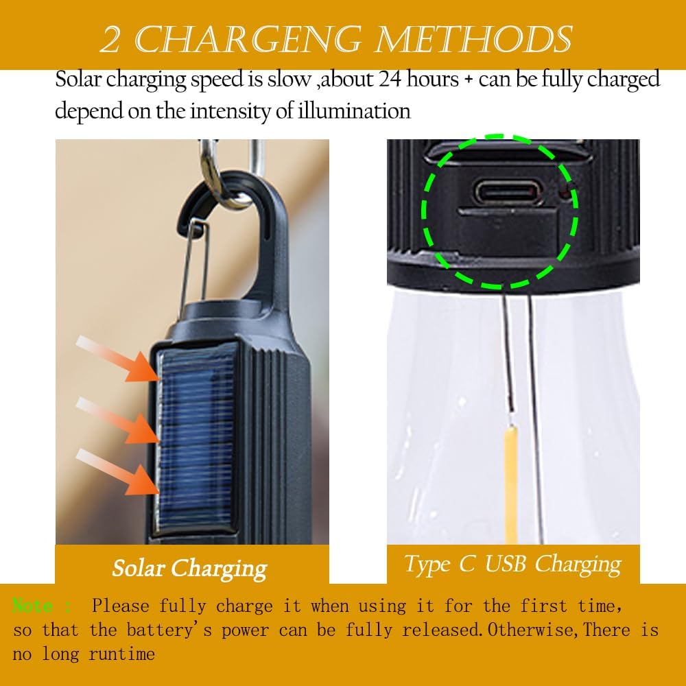 5Pack Solar Camping Lights Rechargeable Bulbs Hanging Tent Lantern Warm
