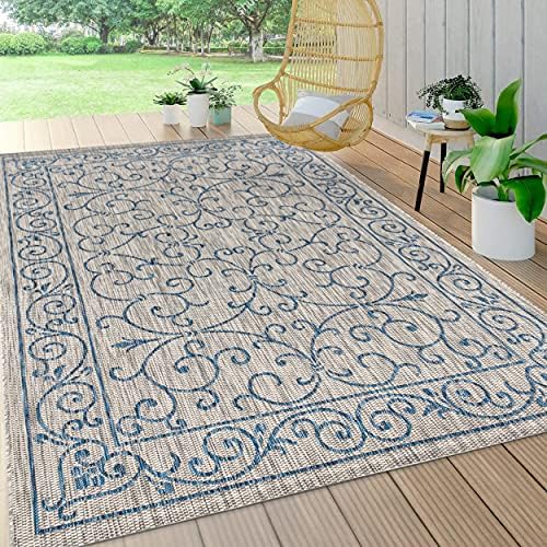 JONATHAN Y Vintage Filigree Indoor Outdoor Area Rug 4X6 Gray/Navy, Charleston...