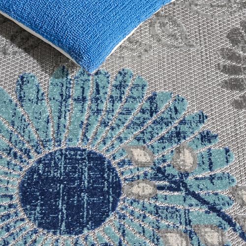 SAFAVIEH Washable Rug Outdoor Cabana Collection - 11' Square, Grey & Blue, Non-Shedding & Easy to Clean, Ideal for Patio, Backyard, Mudroom (CBN832F)
