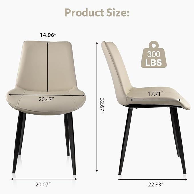 Dining Chairs, Modern PU Leather Dining Room Chair with Sturdy Metal Legs, Up...