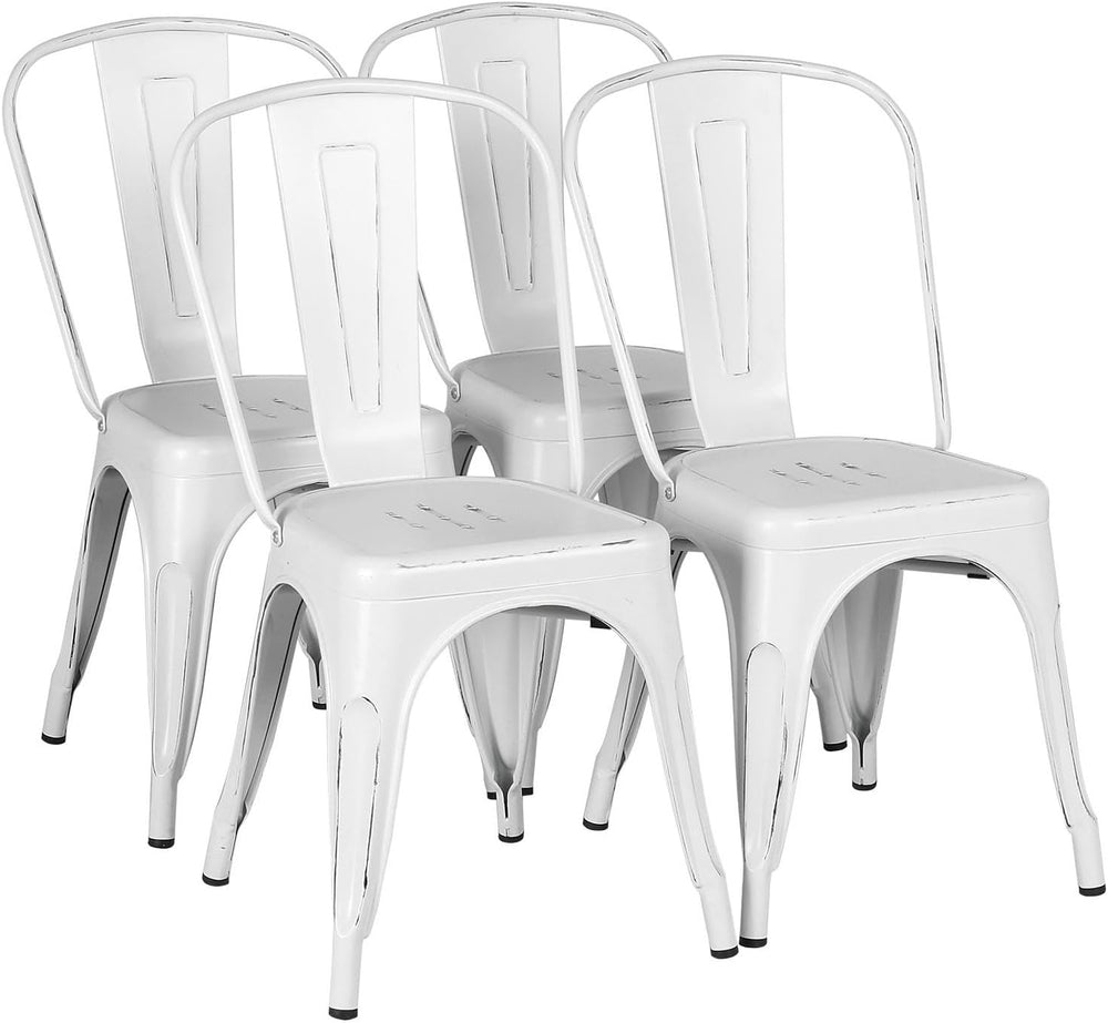 Yaheetech Metal Dining Chairs Set of 4, Industrial Stackable Kitchen Chairs w...