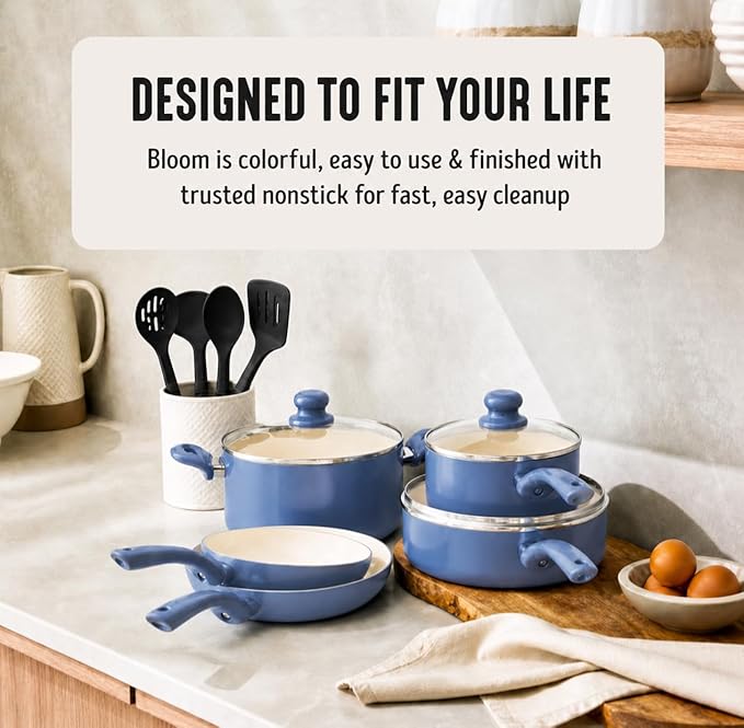 GreenLife 16-Piece Nonstick Cookware Set, Non-Toxic Ceramic Pots and Pans Set