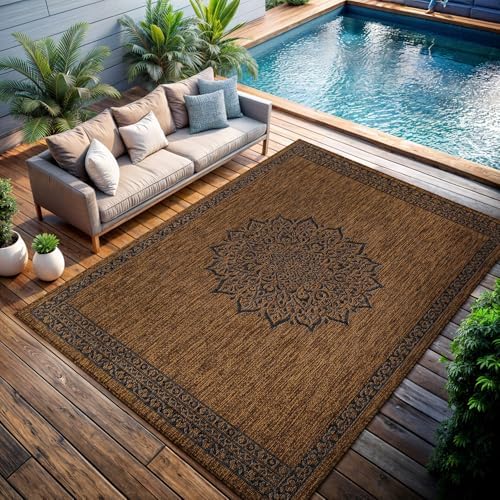 CAMILSON Outdoor Rug 5x7 Medallion Gold Modern Area Rugs for Indoor and Outdo...