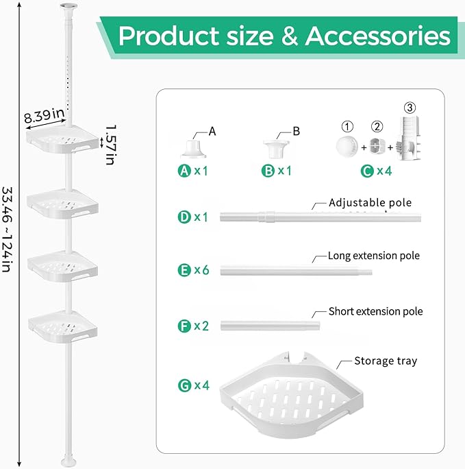shuang qing 4-Tier Corner Shower Caddy Tension Pole Organizer - Image 2