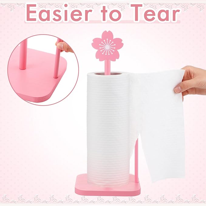 Leinuosen Pink Cherry Blossoms Paper Towel Holder Cute Bow Wooden Paper Towel - Image 4