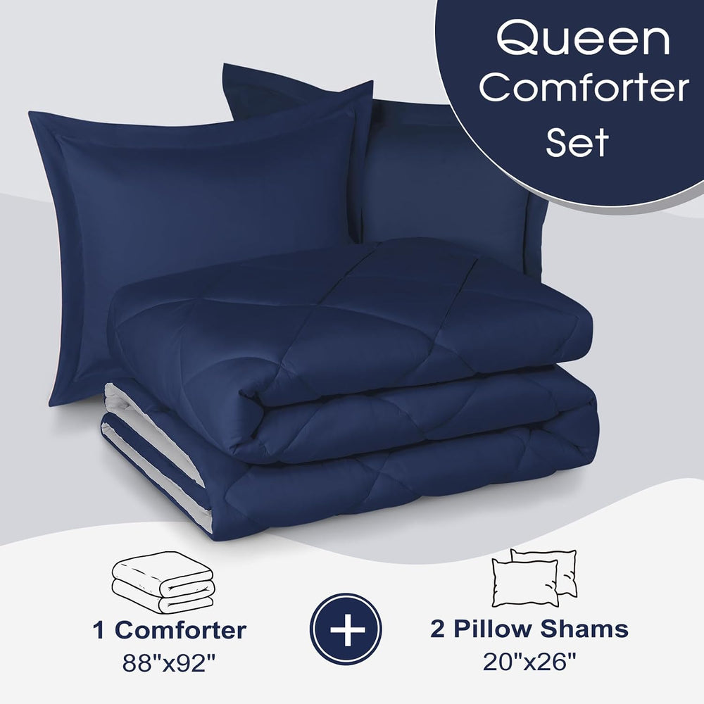 Basic Beyond Queen Comforter Set - Navy Blue Comforter Set Queen Size, Revers...