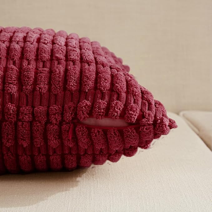 Fancy Homi 4 Packs Burgundy Decorative Throw Pillow Covers 18x18 Inch - Image 3