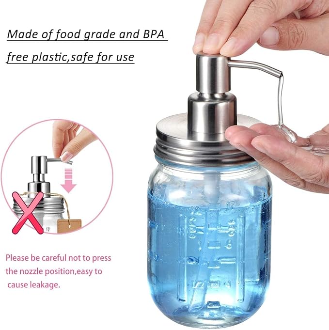 Amolliar Mason Jar Liquid Soap Dispenser Lid, Stainless Steel Pump - Image 5