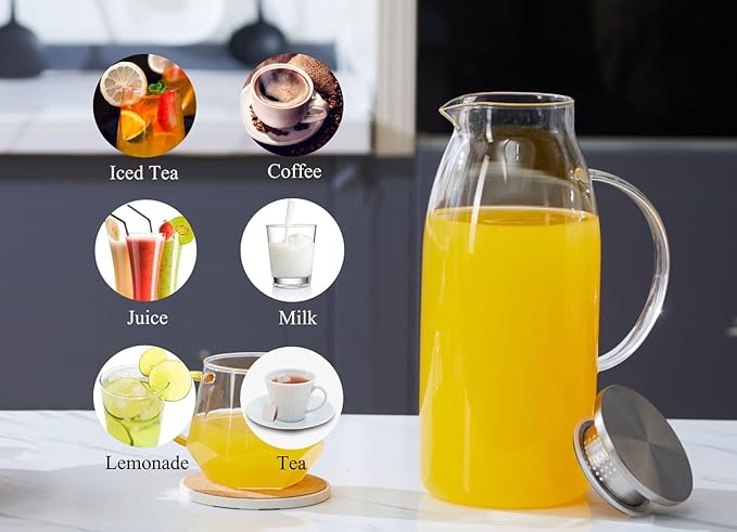 80 Ounces Glass Pitcher with Lid, Hot/Cold Water Jug, Juice and Iced Tea - Image 5