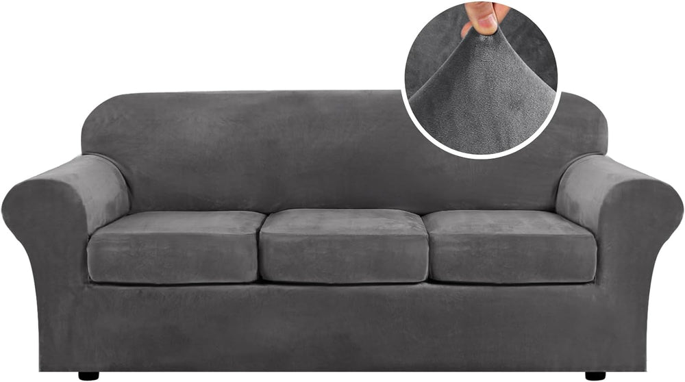 H.VERSAILTEX 4 Pieces Thick Velvet Sofa Covers Couch Covers for 3 Cushion Cou...