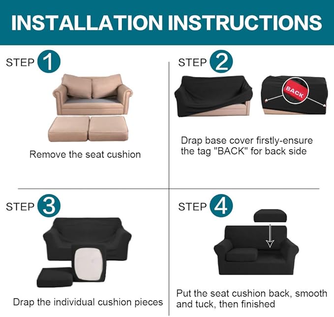 Turquoize 3 Piece Sofa Covers For 2 Cushion Couch Sofa Slipcover Soft Couch - Image 6