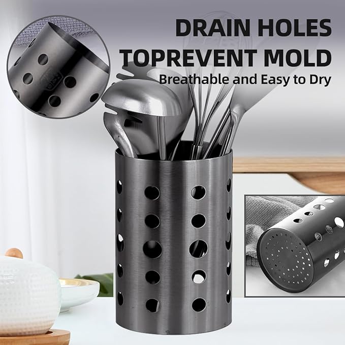 QRU Kitchen Utensil Holder for Countertop, Stainless Steel Cooking Utensil - Image 3