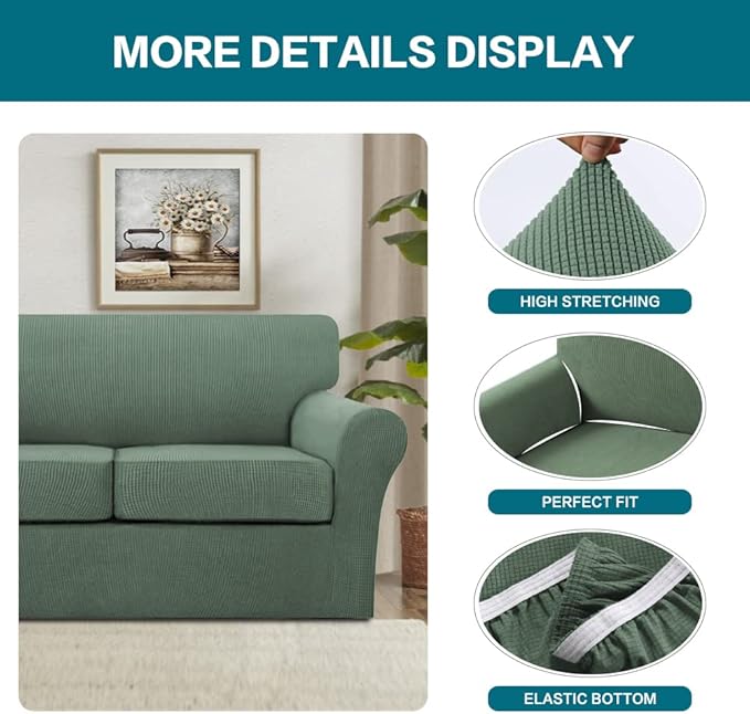 Turquoize 3 Piece Sofa Covers for 2 Cushion Couch Sofa Slipcover Soft Couch - Image 4