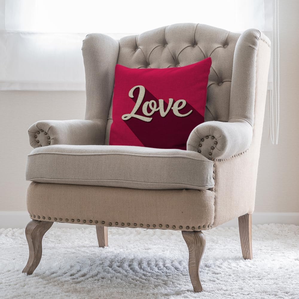 Moslion Love Pillows Quote Throw Pillow Cover Valentine's Day Pillow Case 18 x 18 inch Cotton Linen Square Cushion Home Decorative Cover Sofa Bed Red Pink