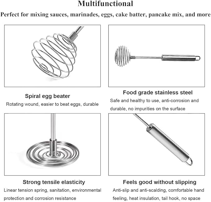 Stainless Steel Spring Coil Whisk Set 2 Pack, Wire Whip Egg Beater, Kitchen - Image 4