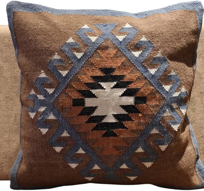 Handmade 100% Wool Kilim Pillow Cover – 18x18 Inches, Durable Indian Cushion ...