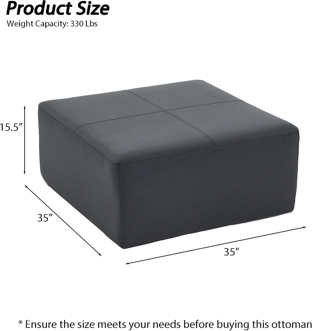 35" Faux Leather Large Square Ottoman Coffee Table for Living Room, Black