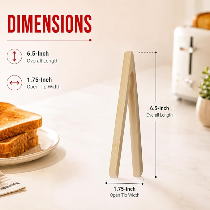 HIC Kitchen Toast Tongs, Natural Bamboo, 6.5-Inches - Image 8