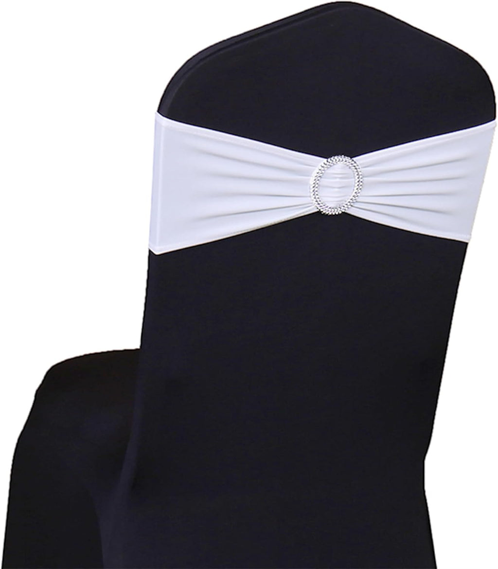 Pack of 50 Spandex White Chair Sashes for Wedding Stretch Chair Bows Bands for Party Birthday Ceremony Bridal Shower Engagement Christmas Events Decorations (White)