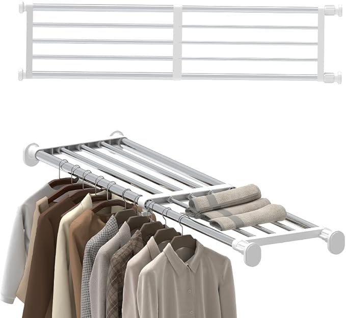 Hershii Tension Shelf Expandable Rod Closet System Heavy Duty Clothes Hanger by FineLivingStartingwithaHome
