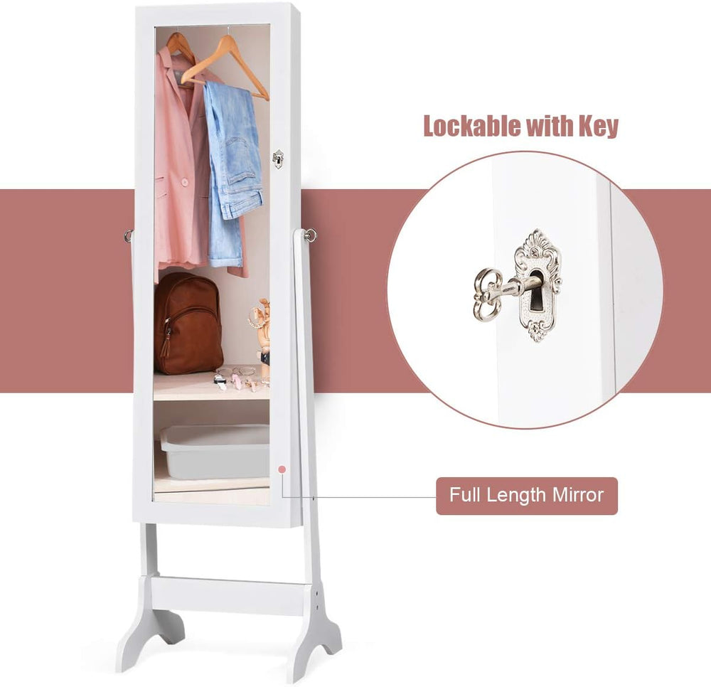 WATERJOY Jewelry Organizer with Full Body Standing Mirror Jewelry Holder Stor...