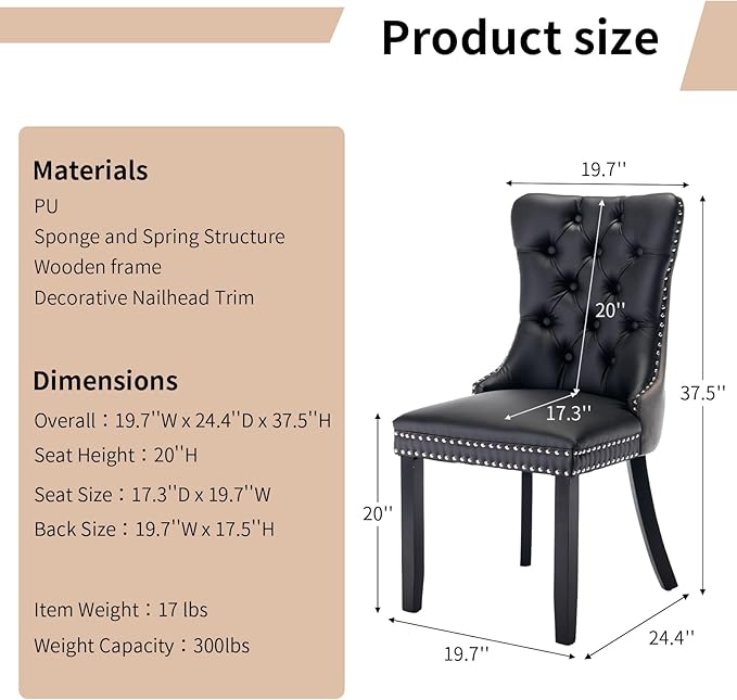 Modern Dining Chairs Set of 6, Tufted Upholstered Dining Chair with Solid Woo...