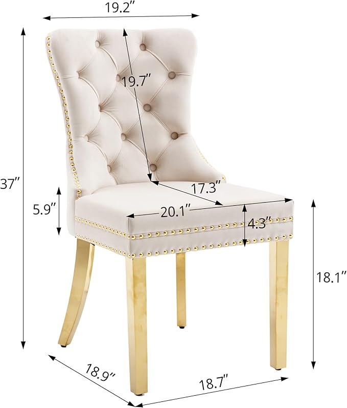 KCC Velvet Dining Chairs Set of 4, Upholstered High-end Tufted Dining Chair w...