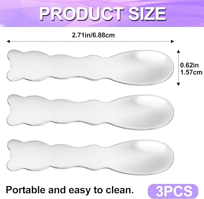 Pndeyo 3pcs Mini Stainless Steel Makeup Spatula, Reusable Cosmetic Cream - Image 2