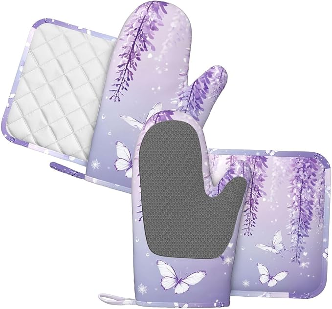 Oven Mitts and Pot Holders Lavender Butterfly Light Purple Flower Silicone - Image 2
