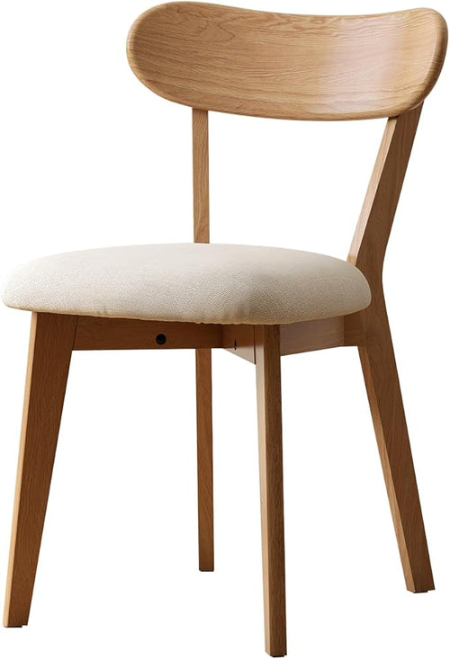 100% Solid Oak Dining Chairs, Mid Century Modern Dining Chair with Curved Backrest, Fabric Upholstered Dining Chairs for Kitchen, Study, Living Room (1, Original Wood-Pear White Cushion)