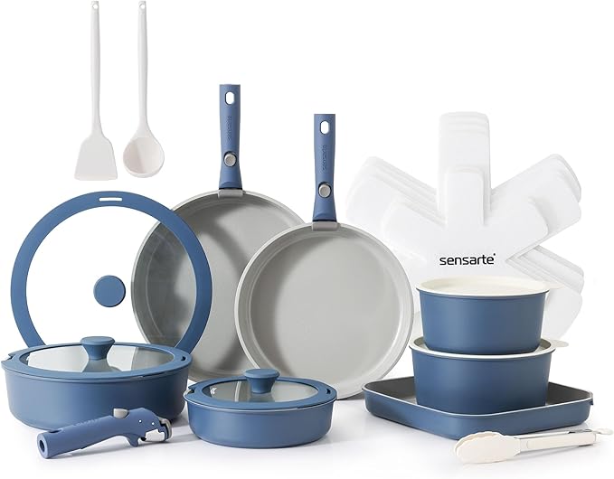 SENSARTE 24 Piece Ceramic Pots and Pans Set, Nonstick Detachable Handle Cookware by SENSARTE