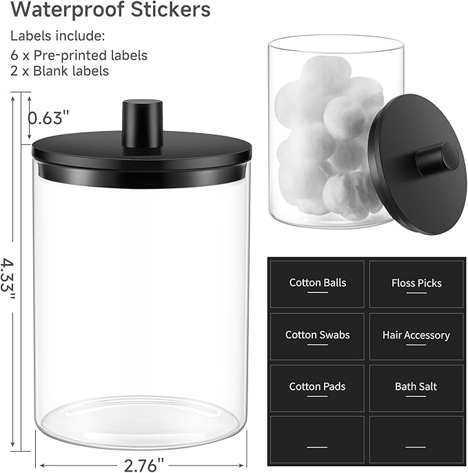 TIPGO Glass Qtip Holder Dispenser - 10 oz Clear Canister Apothecary Jar - Image 3
