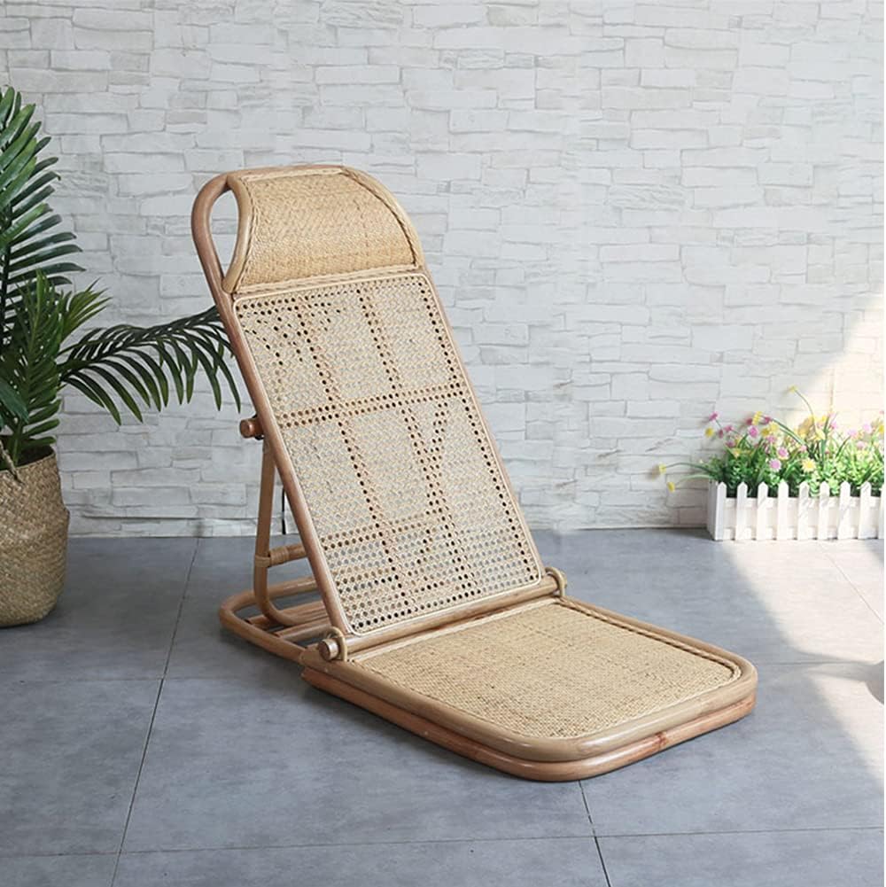 4-Gear Adjustable Folding Rattan Floor Chair Foldable Beach Chair Lazy Floor ...