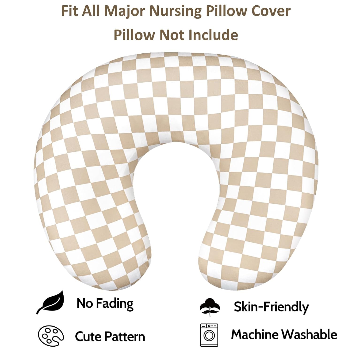 DILIMI Nursing Pillow Cover, Stretchy Removable Case for Breastfeeding Pillows, Ultra Soft Comfortable Slipcover for Baby Girl and Boy, Light Brown Checkerboard