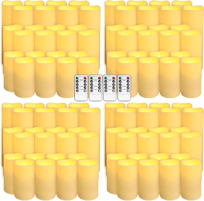 Set of 96 Waterproof Outdoor Flameless Candles, LED Candles with 4 Remote and Timer,(H 4" 5" 6" x D 2.2"),for Halloween Wedding Festival