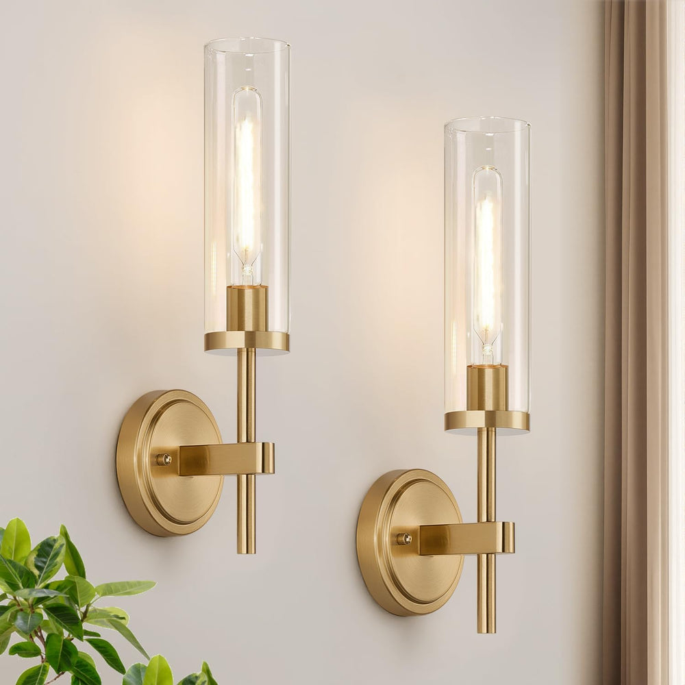 [Hardwired] Wall Sconces Set of Two, Brushed Gold Bathroom Sconces Wall Decor...