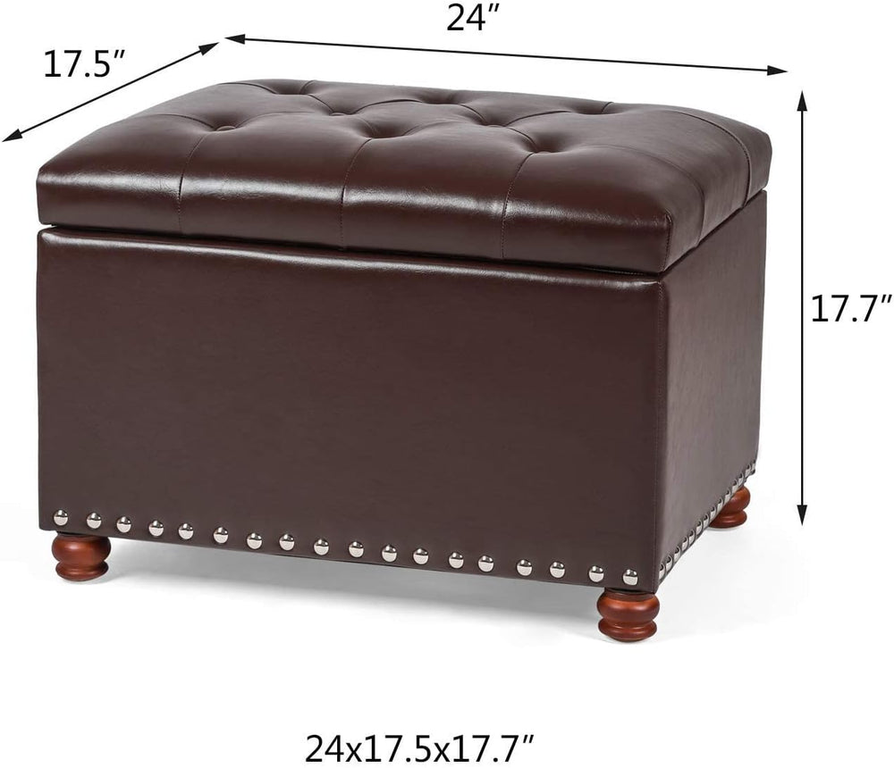Adeco Button Tufted Accents Rectangular PU Leather Storage Bench Ottoman Foot...