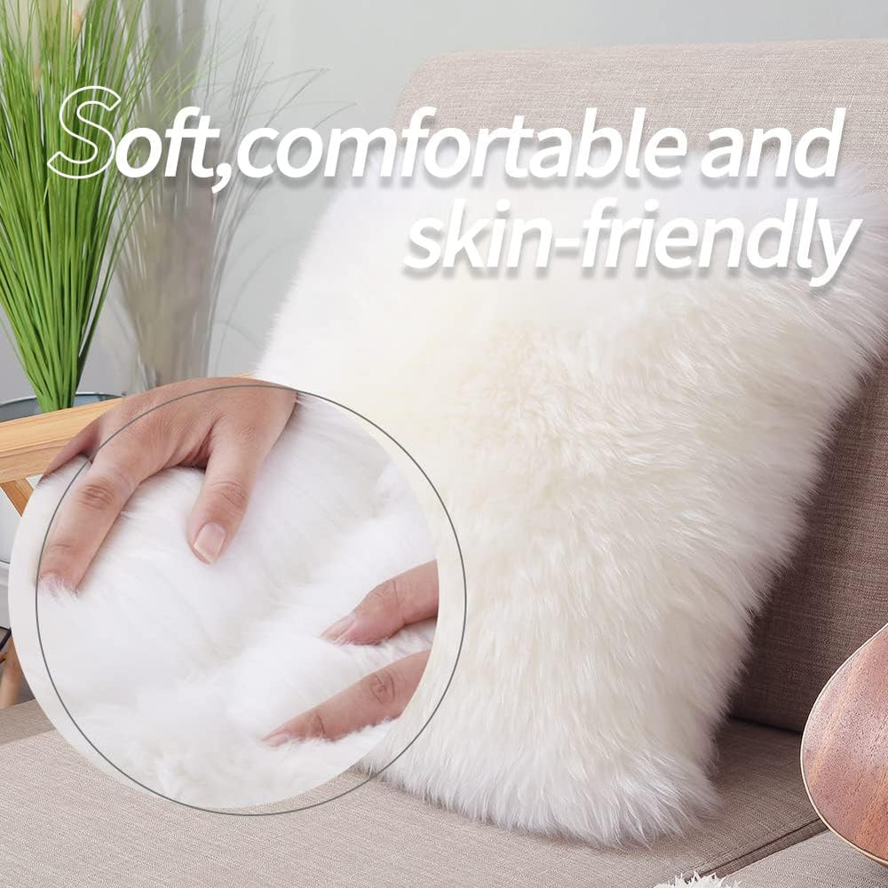 LLB Luxury Genuine Sheepskin Throw Pillow Covers Soft Fluffy Solid Decorative...