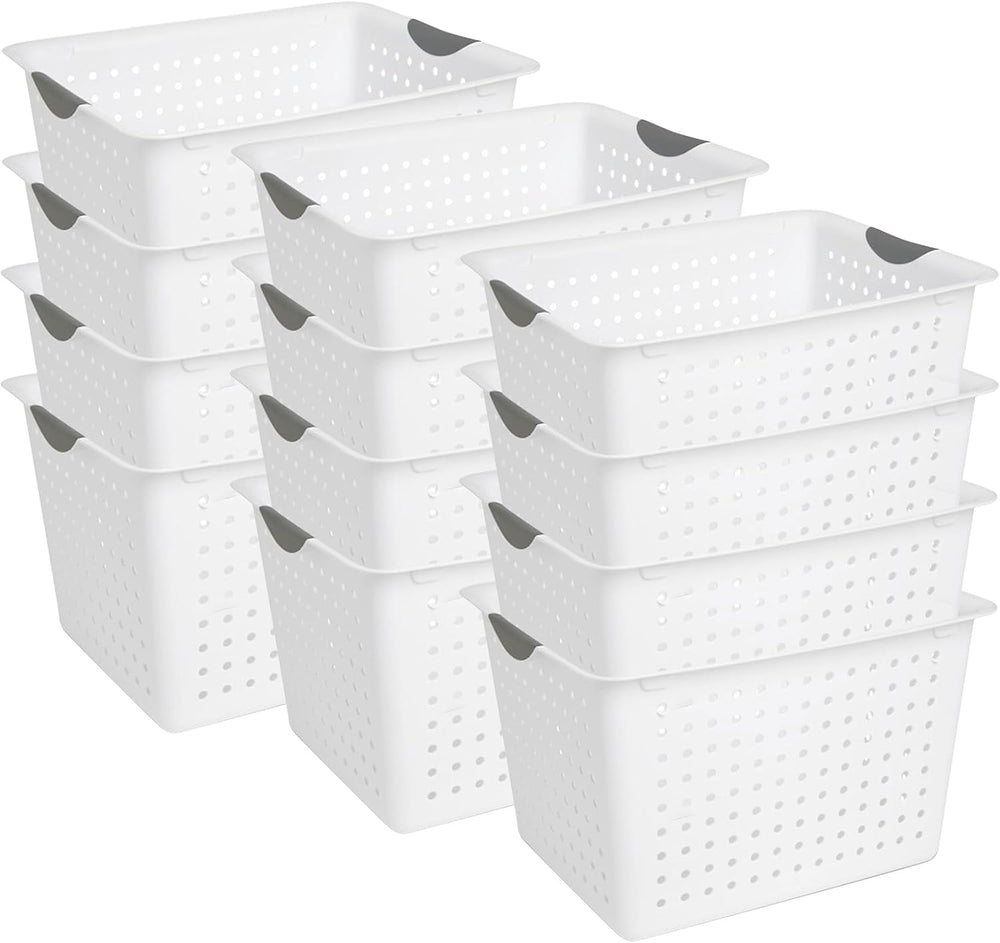 Sterilite 12 Pack Large Deep Ultra Plastic Storage Basket Laundry Tote