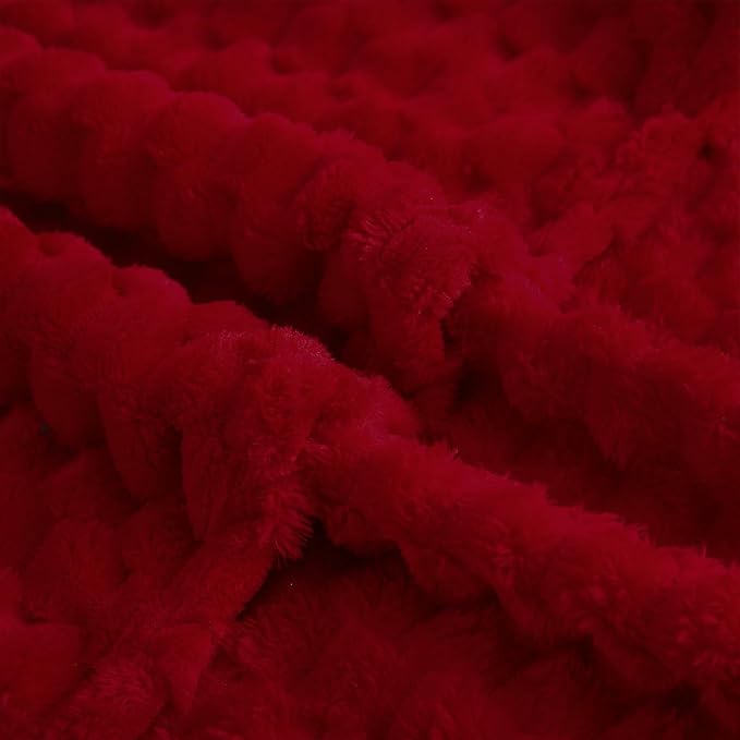 Puncuntex Red Throw Blanket 60"×80" inches Fuzzy 3D Jacquard Decorative Flannel - Image 6